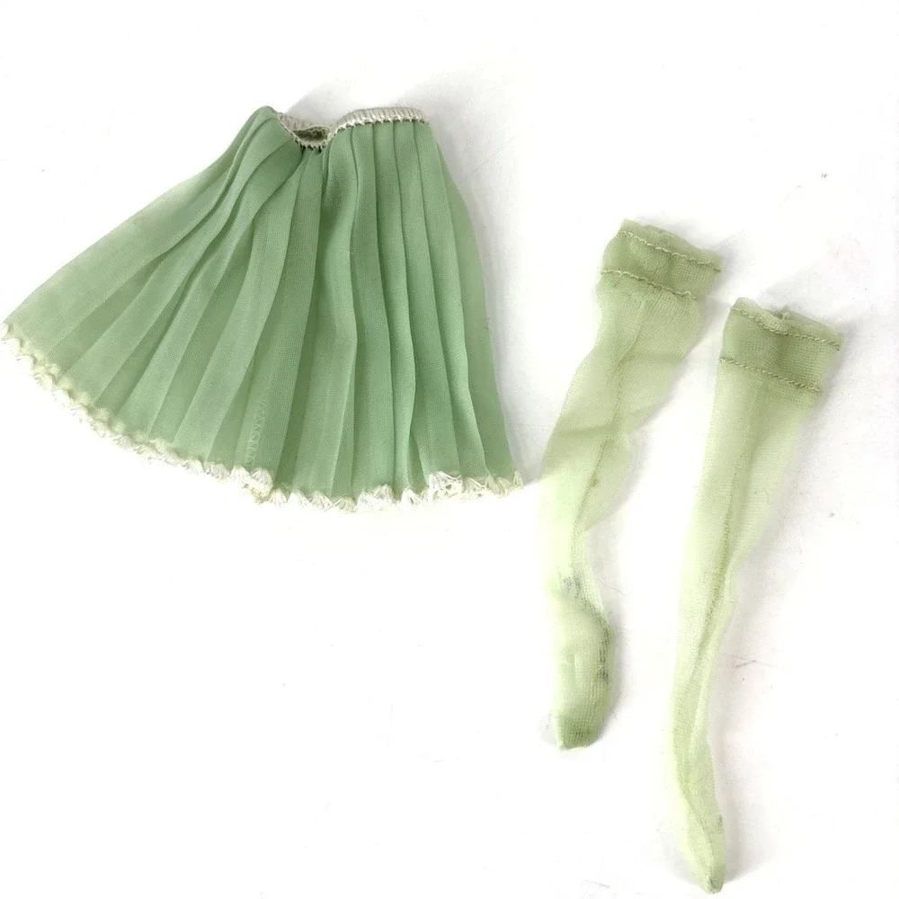 Vintage 60s Barbie Mint Green Sheer Nylon Stockings w Pleated‎ Skirt Lace Trim